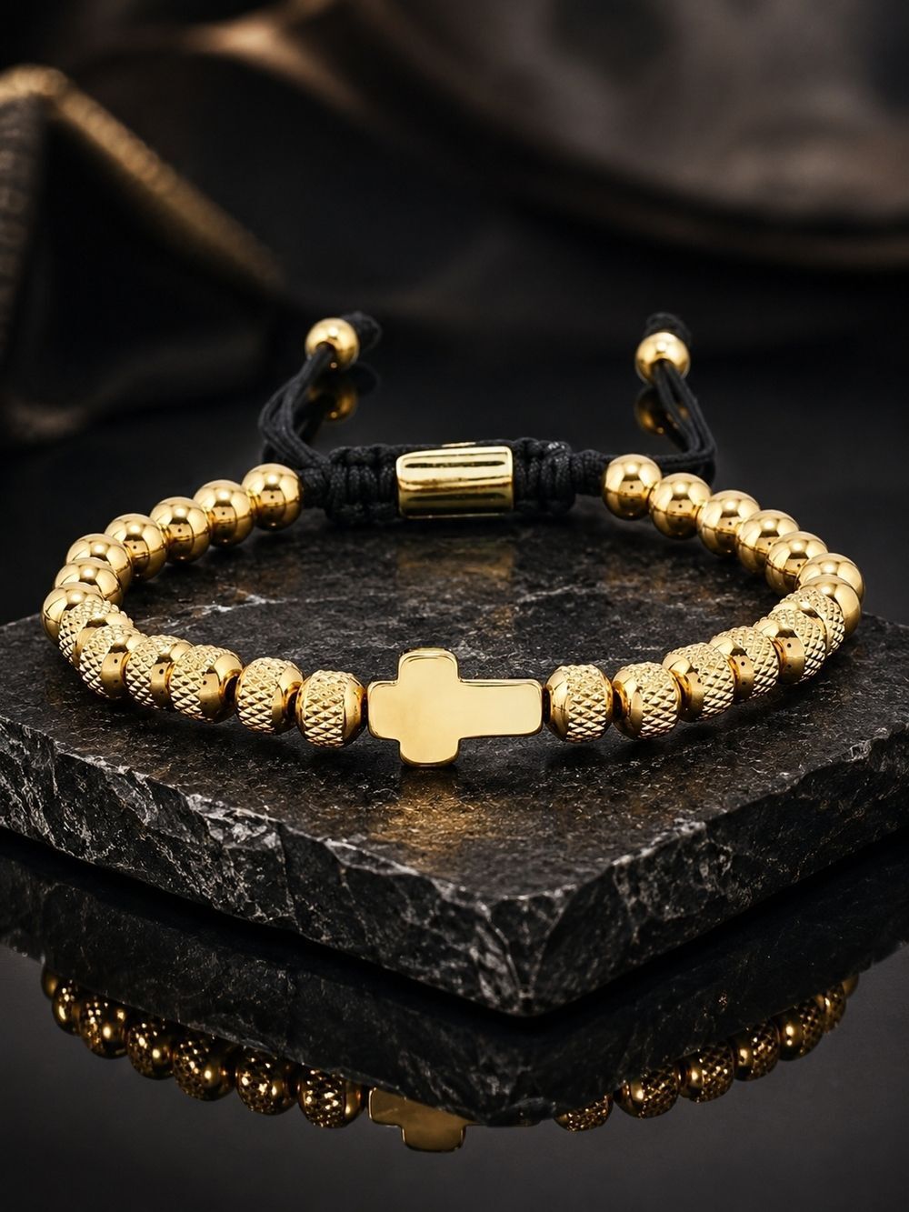 Gold Beaded Cross Bracelet